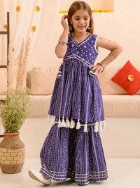 pspeaches Girls Bandhani Printed Pure Cotton Anarkali Kurta With Sharara