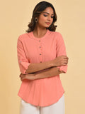 W Peach-Coloured Cotton Shirt Style Top
