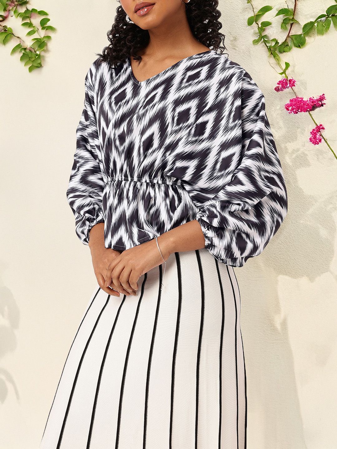 DressBerry Digital Dyes Ikat Style Cinched Waist Top