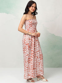 Vishudh Pink Printed Strapless Basic Jumpsuit