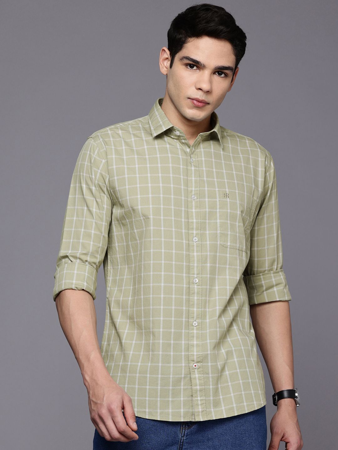 Raymond Pure Cotton Slim Fit Checked Casual Shirt