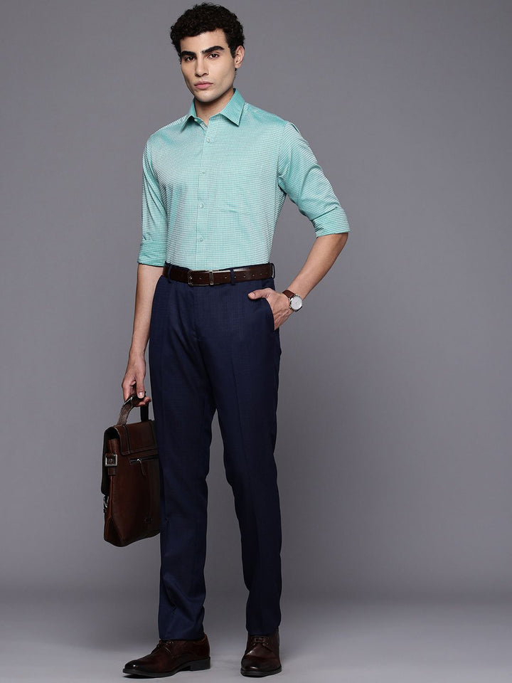 Raymond Pure Cotton Slim Fit Self Grid Tattersall Checks Formal Shirt