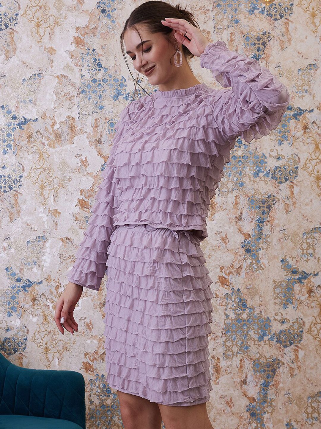 Athena Purple Above Knee Length Ruffled Straight Skirt