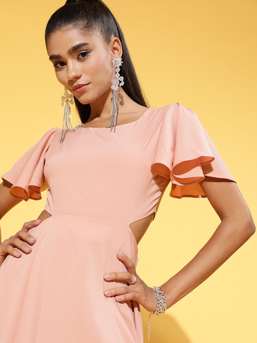 Berrylush Women Classic Pink Solid Cut Out Dress