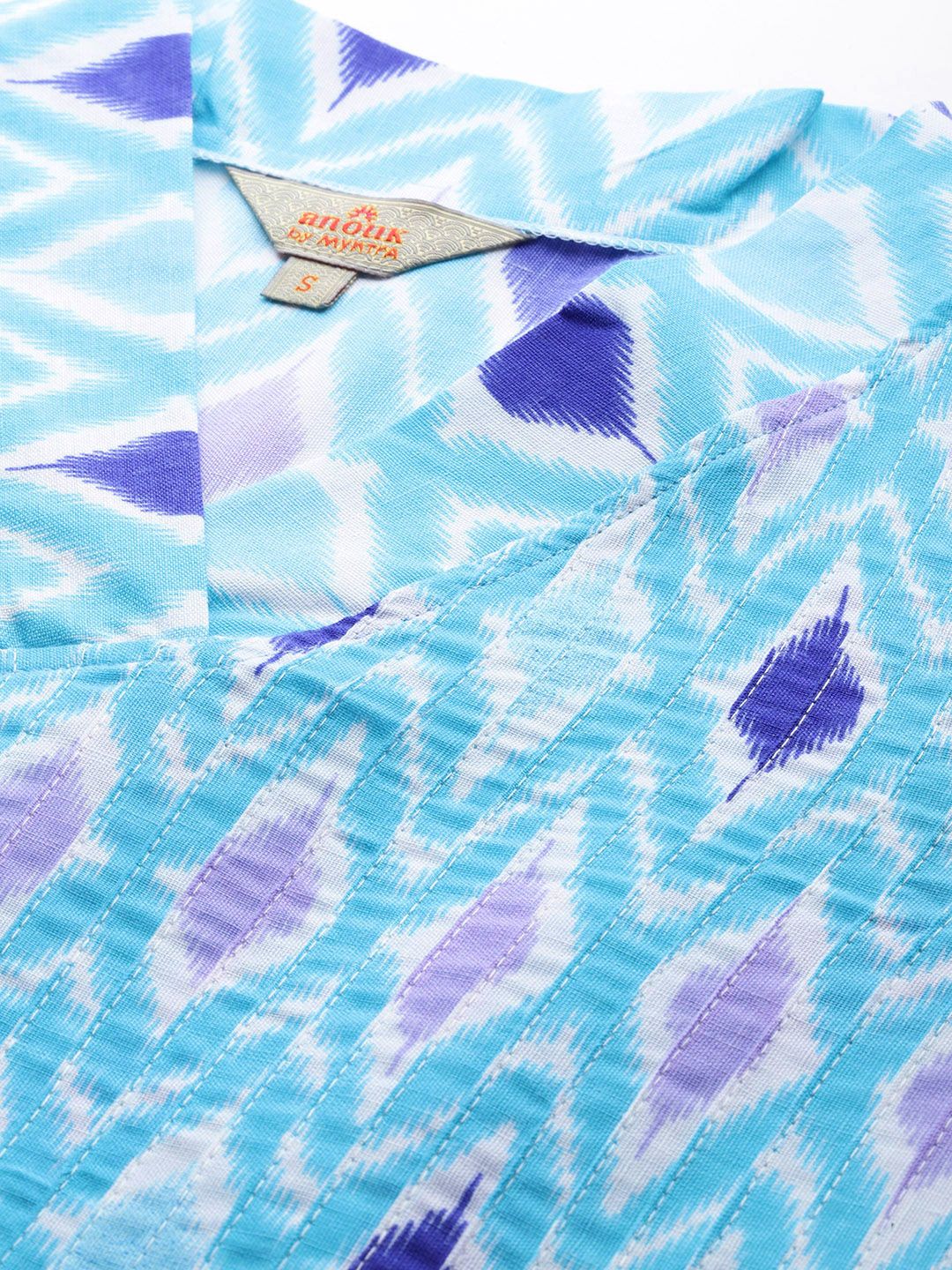 Anouk Ikat Printed V-Neck Straight Kurta