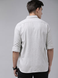 THE BEAR HOUSE Men Grey Solid Cotton Slim Fit Casual Shirt