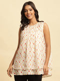 W Polka Dots Printed Layered Pure Cotton Top