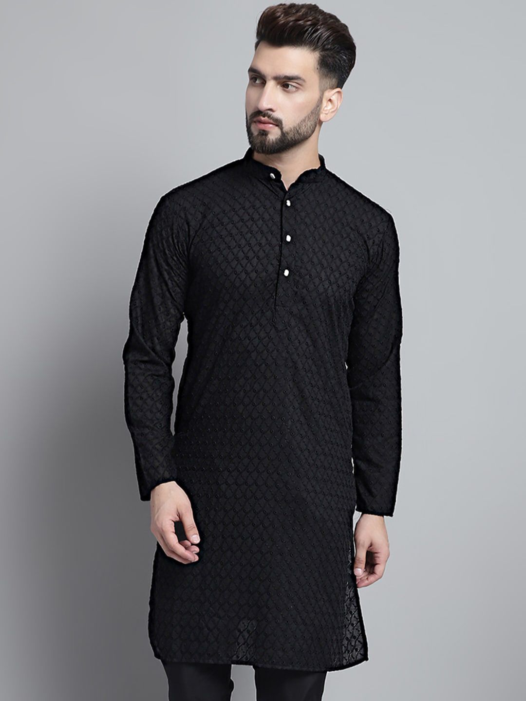 Jompers Geometric Embroidered Straight Pure Cotton Kurta