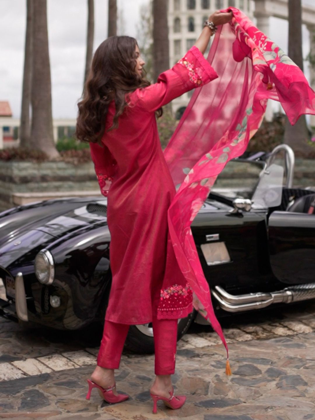 Indo Era Floral Embroidered Thread Work Kurta with Trousers & Dupatta