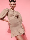STREET 9 Women Classy Beige Solid Dress