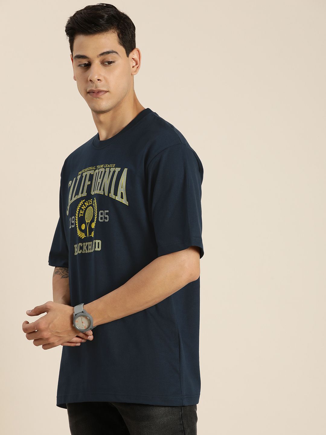 DILLINGER Men Navy Blue Varsity Printed Cotton T-shirt