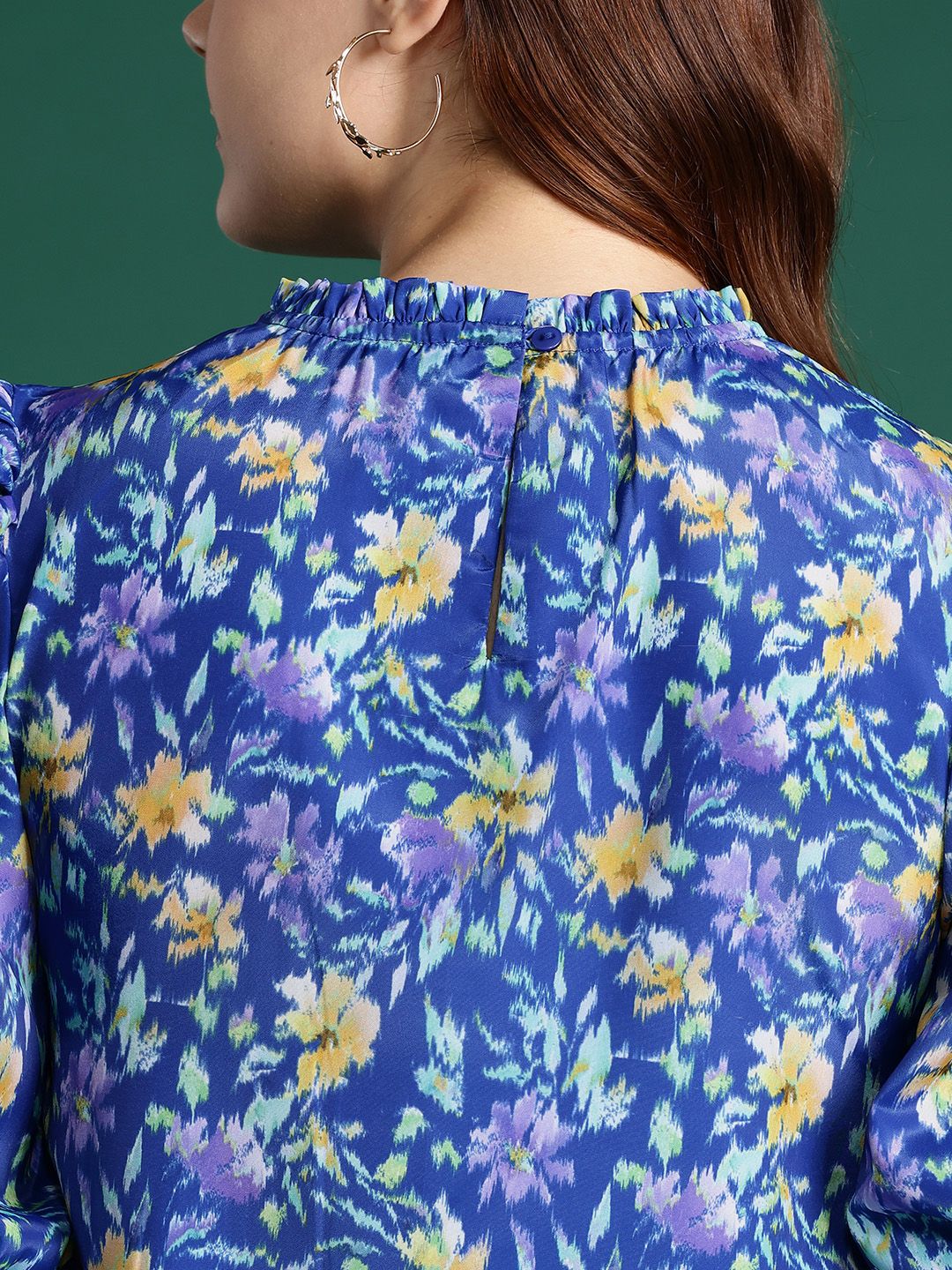 DressBerry Floral Print Puff Sleeve Ruffles Top