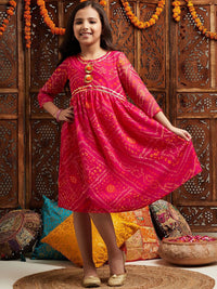 pspeaches Girls Printed Fit & Flare Georgette Ethnic Dress