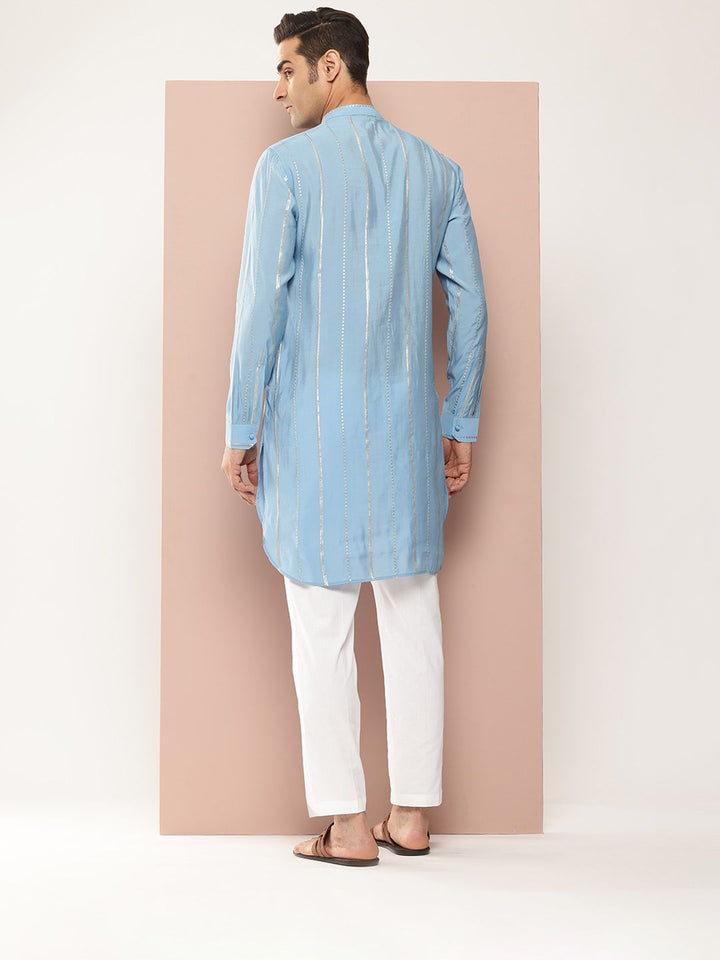 See Designs Embroidered Sequinned Chanderi Silk Kurta with Pyjamas