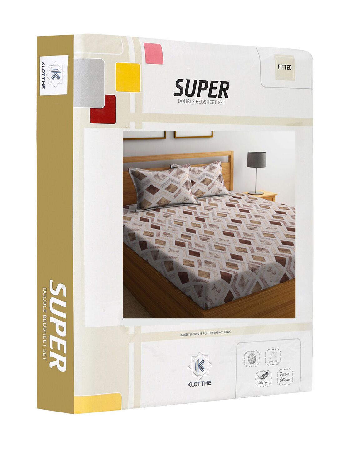 KLOTTHE Putih & Perang Kapas Tulen Cetakan Geometrik 400 TC Cadar King & 2 Sarung Bantal