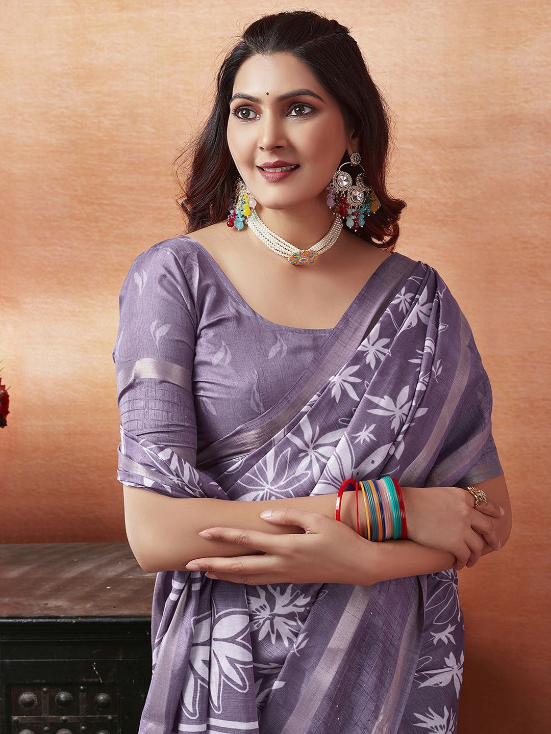 KALINI Floral Printed Zari Saree