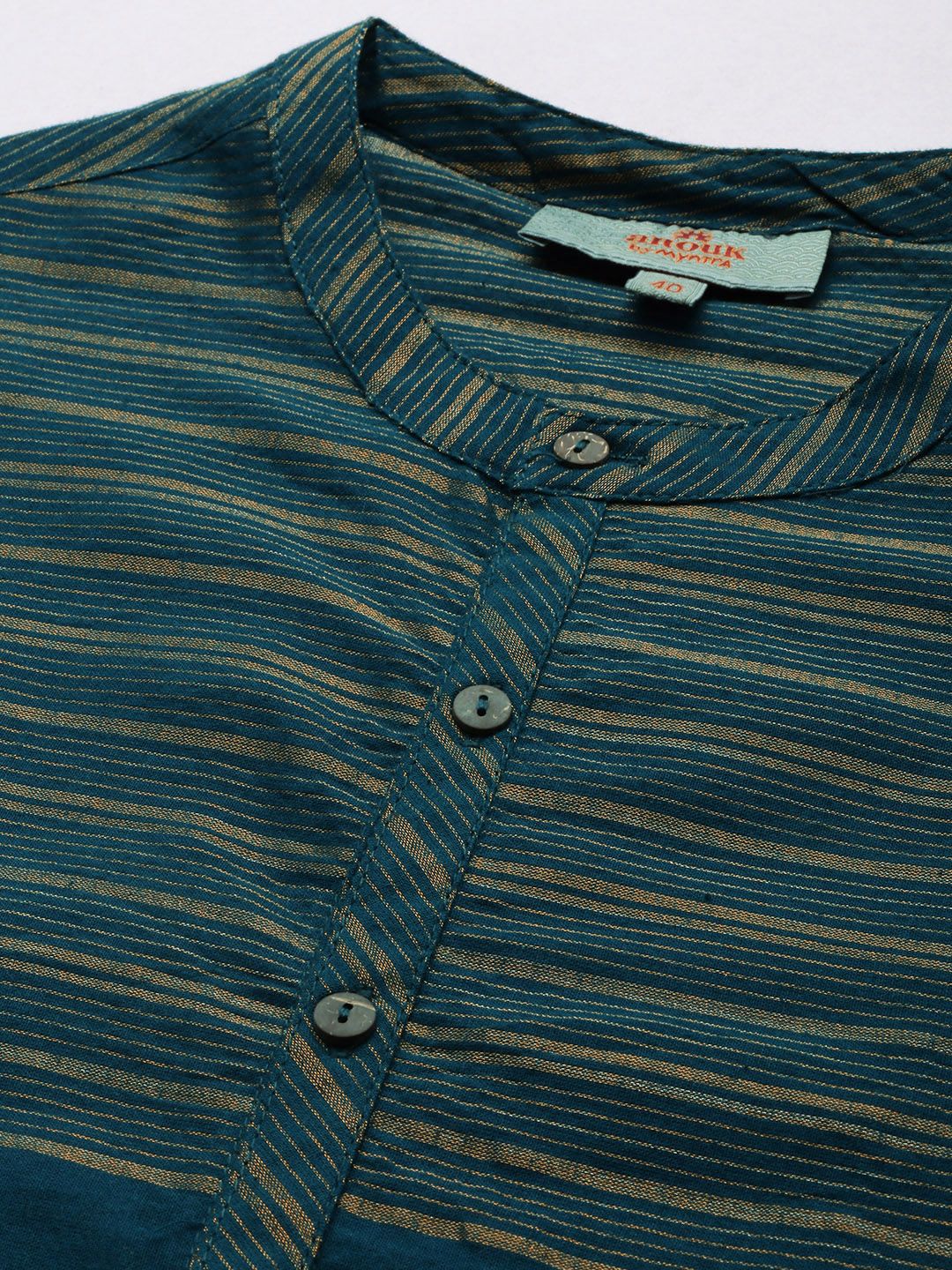 Anouk Men Teal Blue Striped Pure Cotton Kurta