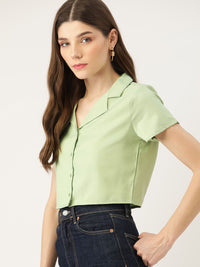 DressBerry Women Green Solid Casual Crop Shirt