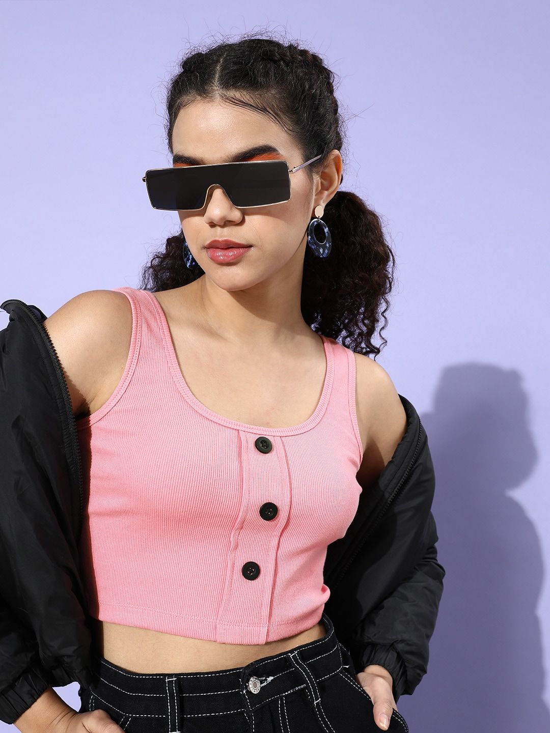 STREET 9 Woman Pretty Pink Solid Cropped Top
