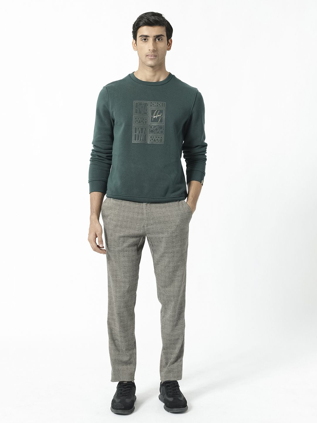 RARE RABBIT Men Kofu Graphic Print Logo Round Neck Sweatshirt