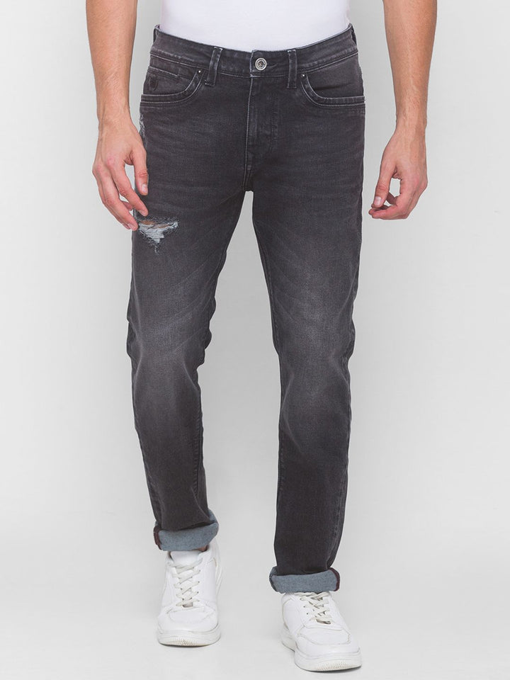 Being Human Men Black Slim Straight Fit Low Distress Heavy Fade Jeans