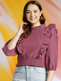 DressBerry Puff Sleeves Ruffled Blouson Top