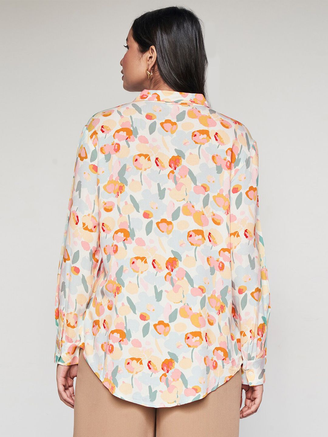 AND Floral Printed Cuffed Sleeves Shirt Style Top