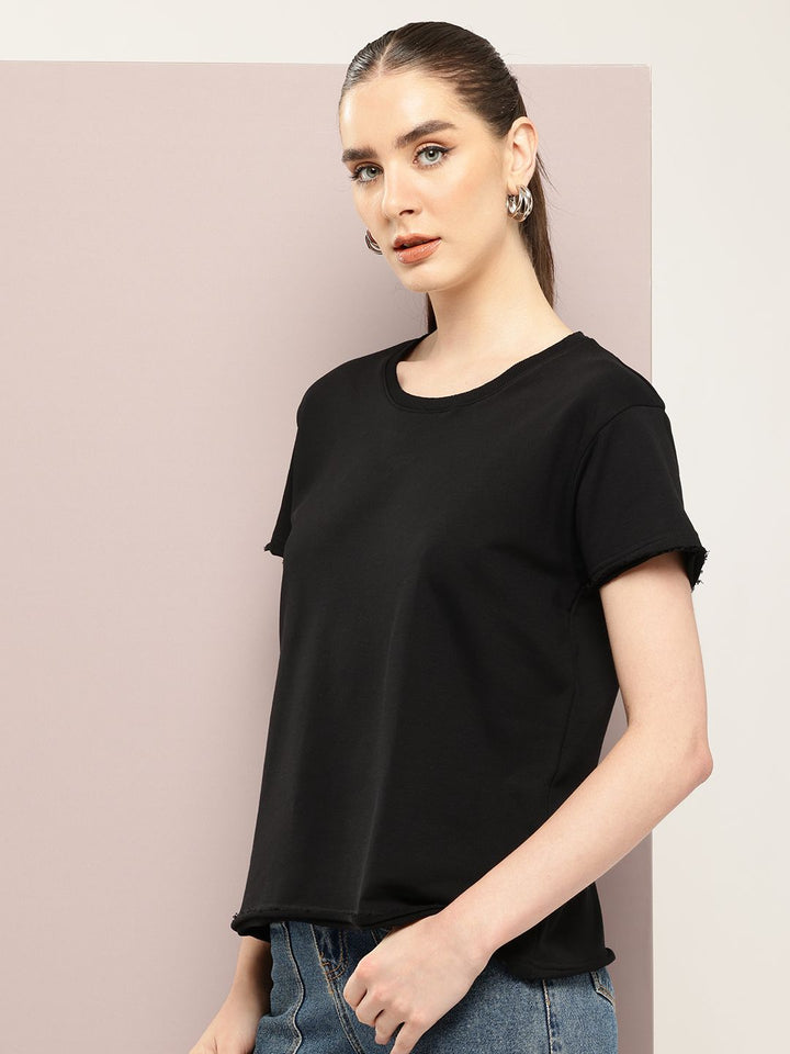 DILLINGER Women Ultra Soft Drapey Cotton Crew Neck Boxy T-Shirt