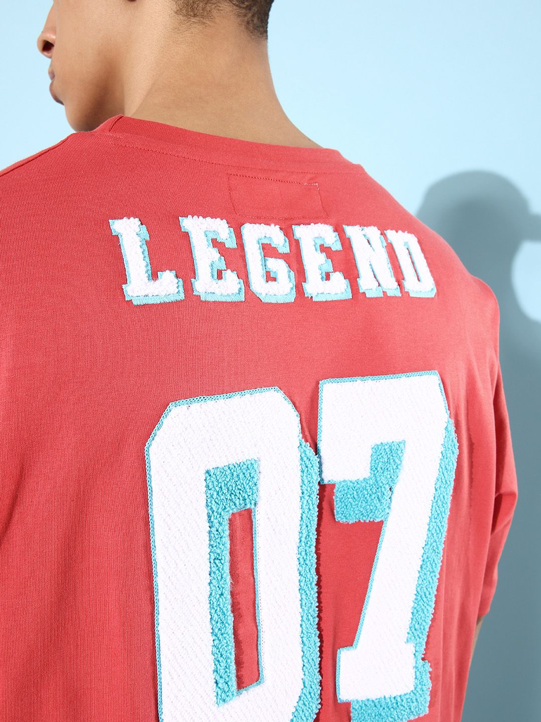 DILLINGER Men Red & White Typography Embroidered Oversize Pure Cotton T-shirt