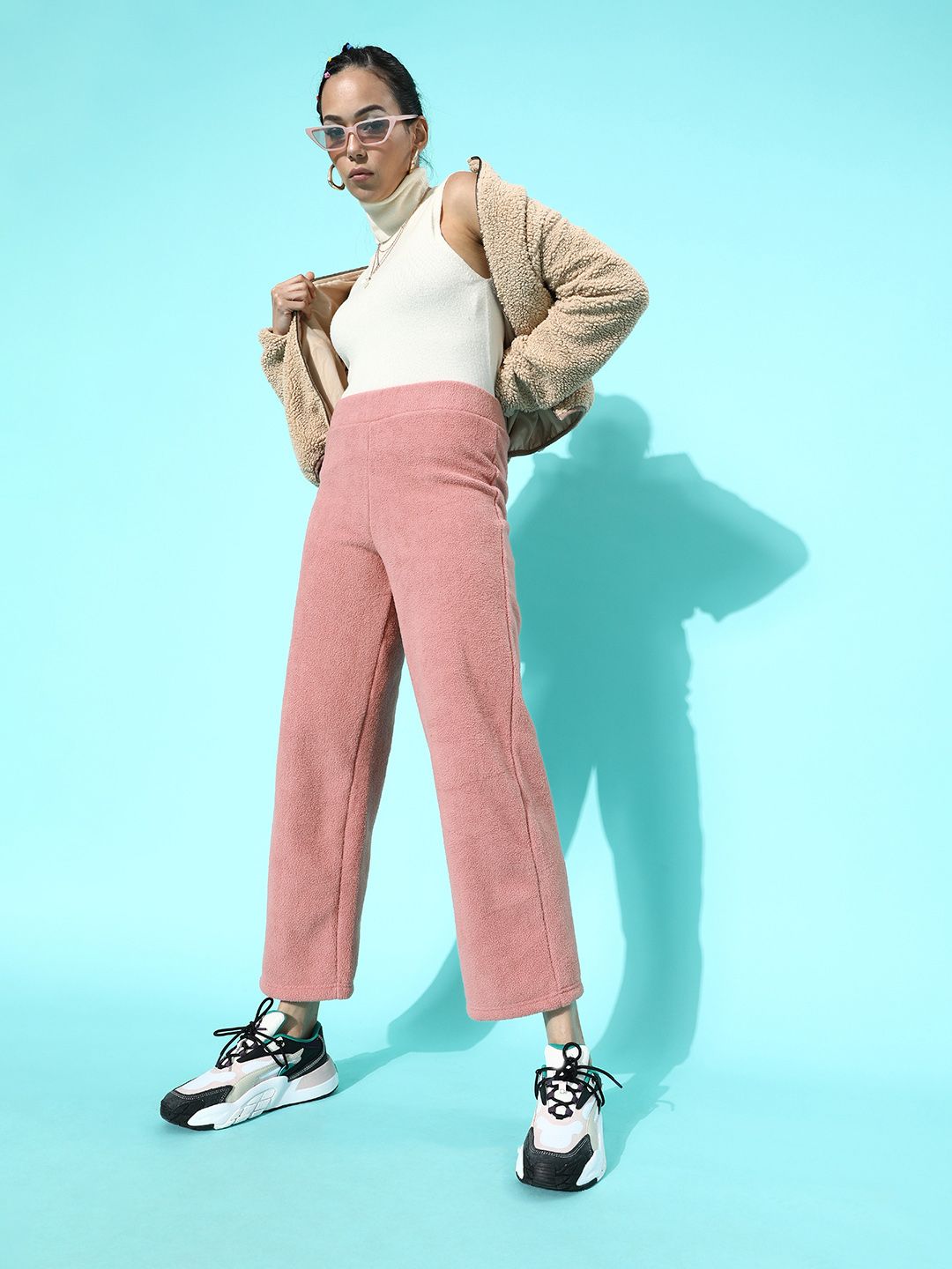 STREET 9 Women Pretty Pink Solid Fleece Trousers