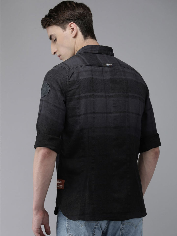 THE BEAR HOUSE Ardor Edition Men Navy Blue Cotton Slim Fit Windowpane Checked Casual Shirt