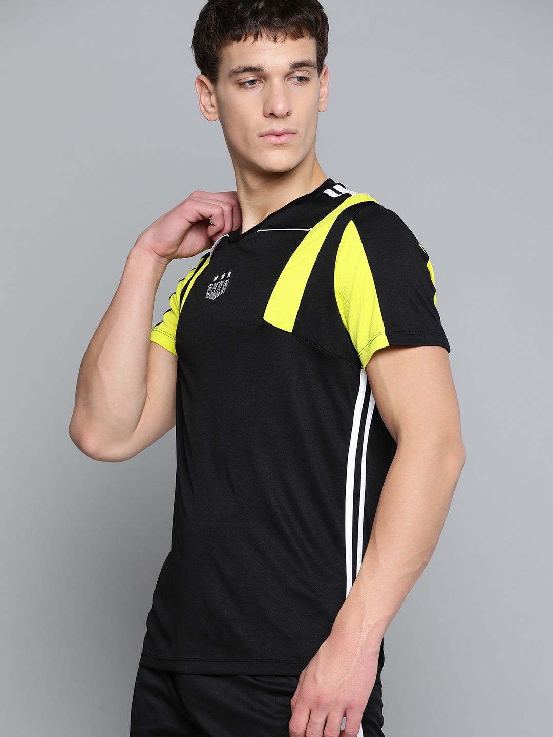 HRX by Hrithik Roshan Men Jet Black Solid Rapid-Dry Football T-shirt