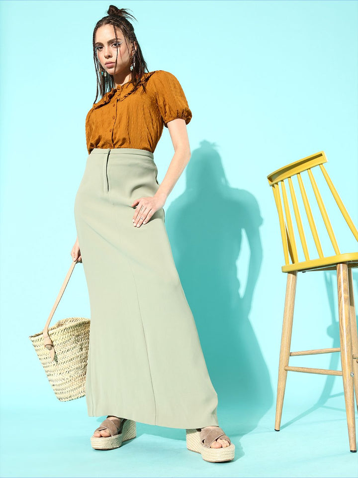 DressBerry Women Chic Brown Textured Statement Collar Shirt