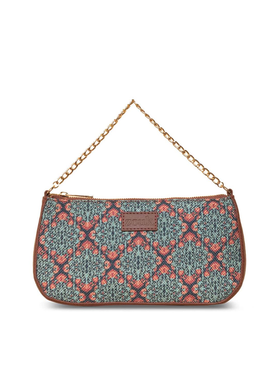 ZOUK Blue Printed Structured Baguette Sling Bag