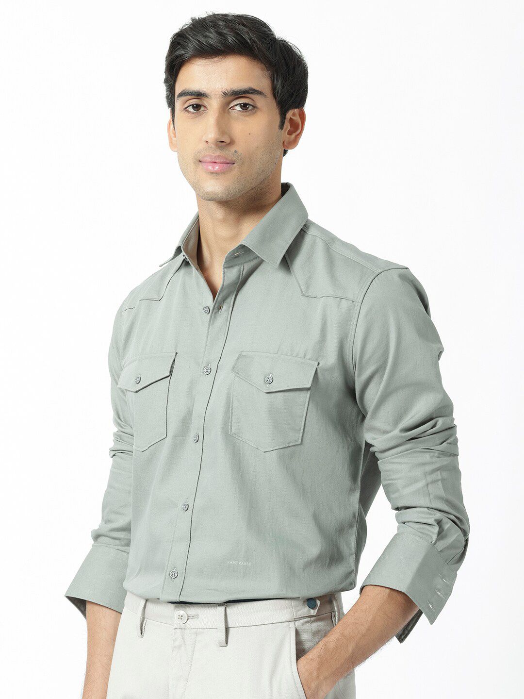 RARE RABBIT Men Belia Slim Fit Spread Collar Cotton Shirt