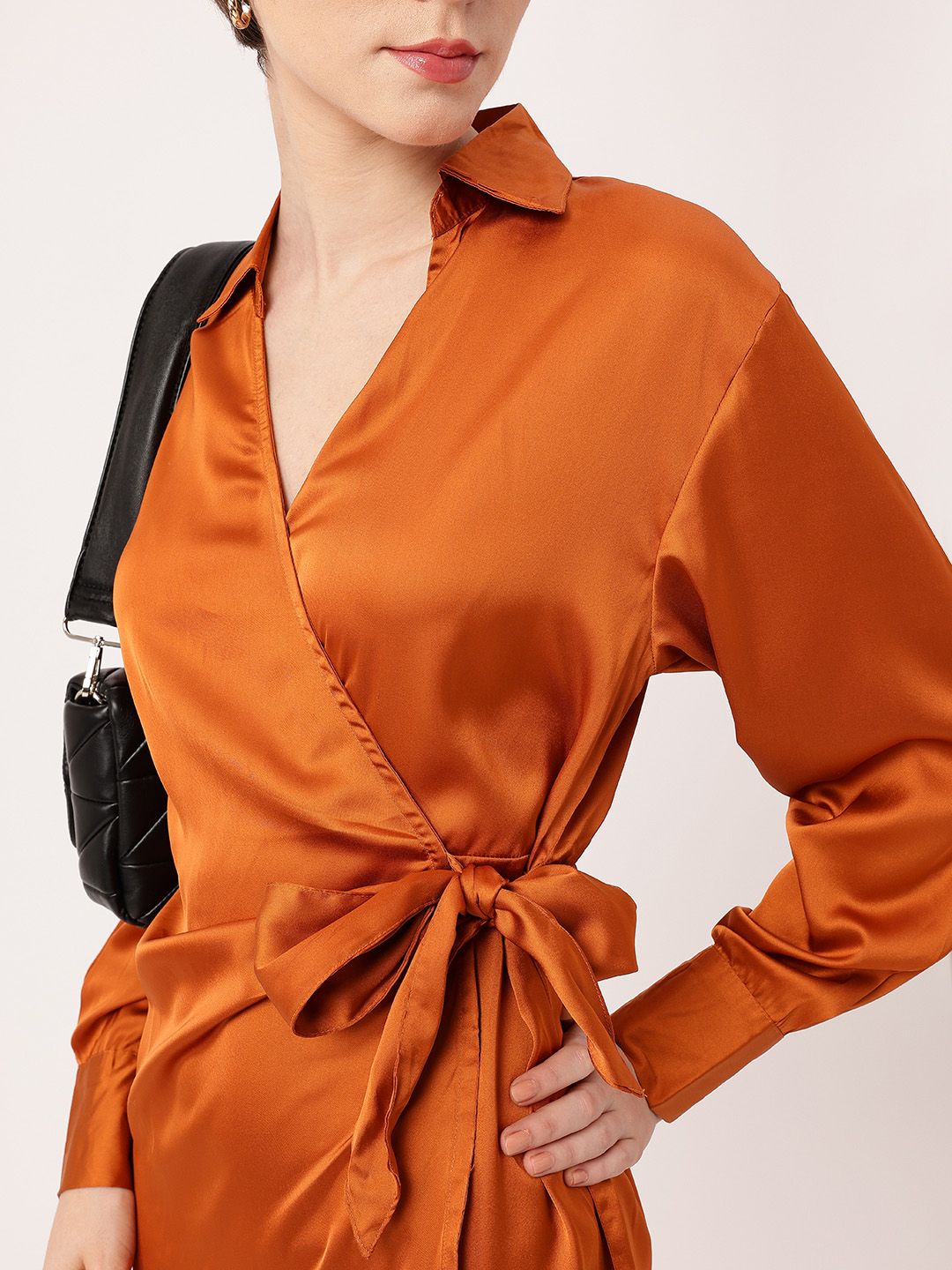 DressBerry Rusty Glam Satin On The Dance Floor Wrap Dress