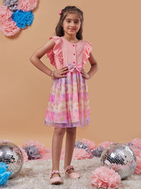 pspeaches Girls Conversational Printed Net Fit & Flare Dress