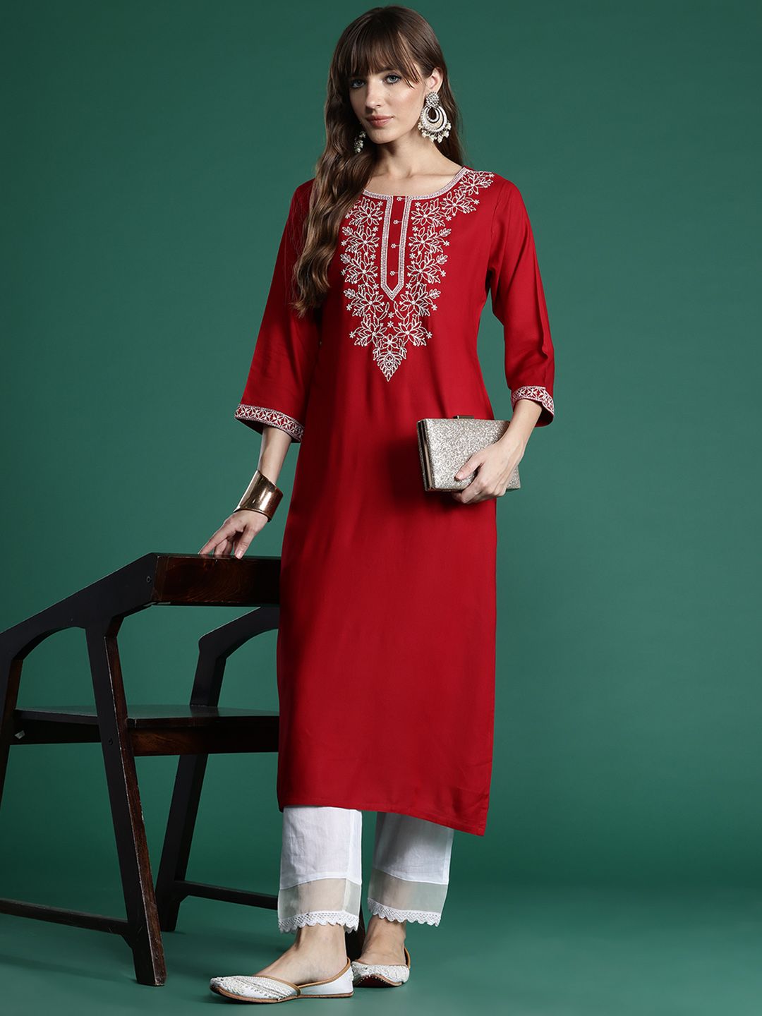 Indo Era Floral Embroidered Thread Work Kurta
