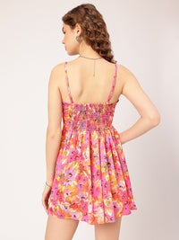DressBerry Whimsical Florals Smocked Back A-Line Mini Dress