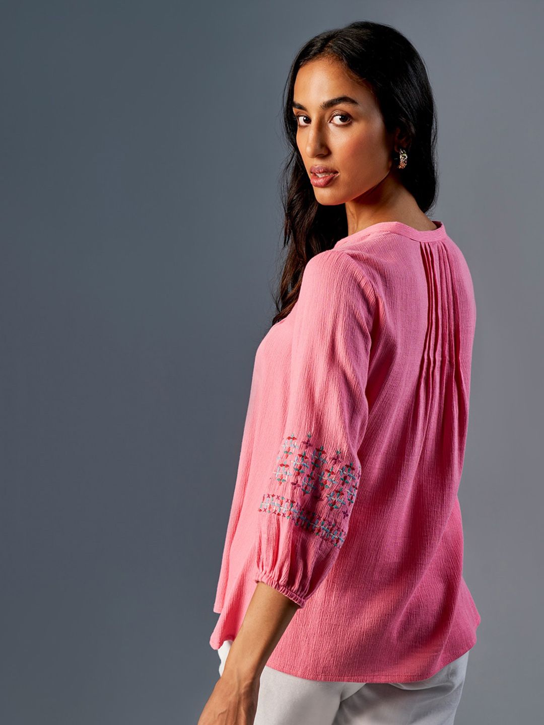 Global Desi V-Neck Flared Sleeves Top