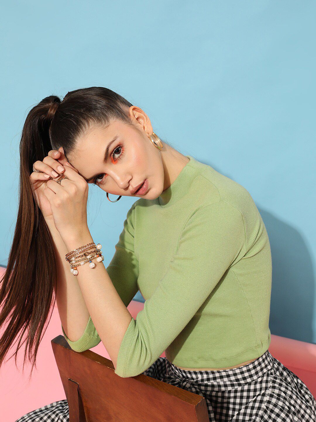 STREET 9 Gorgeous Green Solid Pure Cotton Top