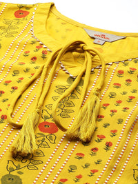 Anouk Floral Printed Tie-Up Neck Calf-Length Straight Kurta