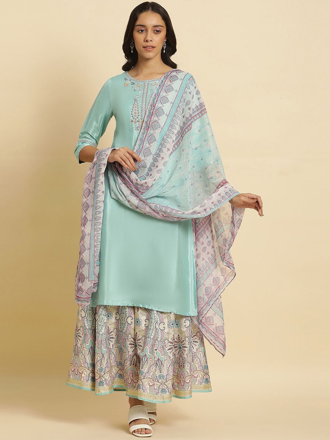 W Women Ethnic Motifs Printed Flared Palazzos