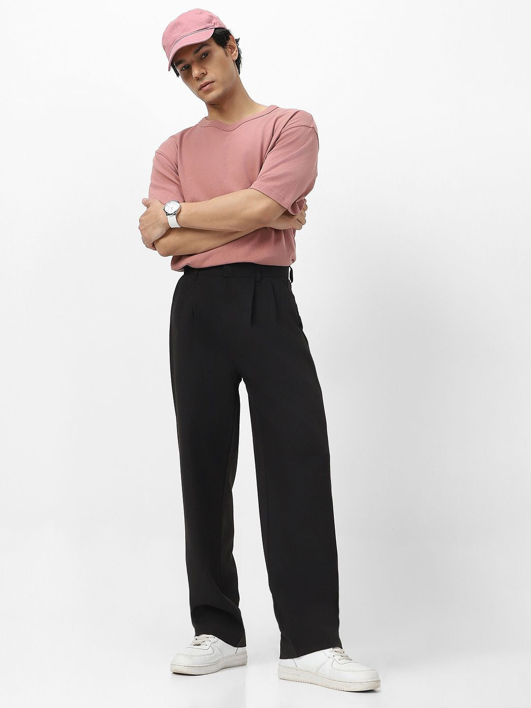 Urbano Fashion Men Black Loose Baggy Fit Solid Korean Trousers Stretchable