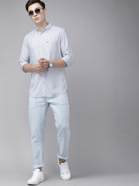 THE BEAR HOUSE Men Blue & White Classic Slim Fit Striped Pure Cotton Casual Shirt