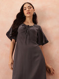 all about you Lace Up Detail Flared Sleeve A-Line Dress