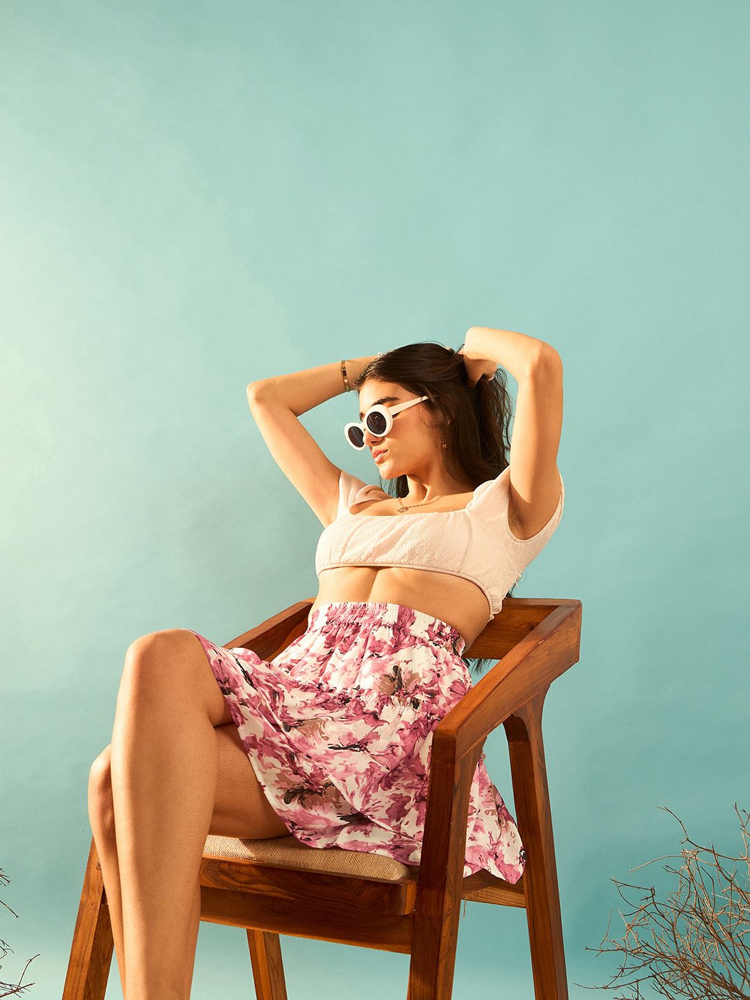 Berrylush Pink Floral Printed Layered Mini Skirt