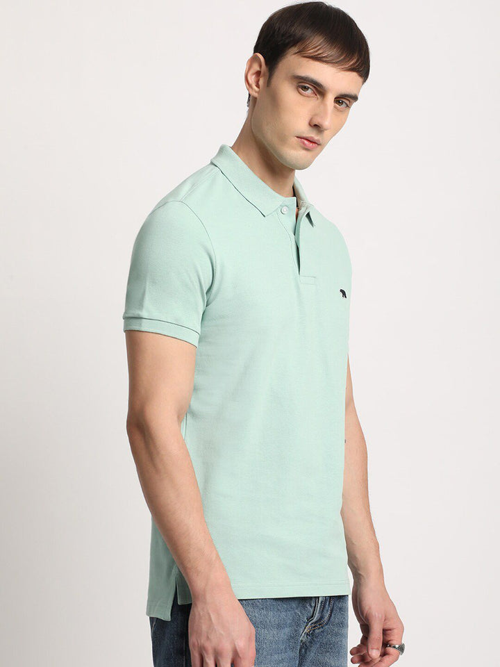 THE BEAR HOUSE Men Solid Slim Fit Cotton Polo Collar T-Shirts