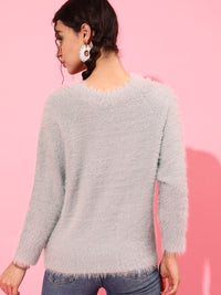 STREET 9 Women Grey Typography Sweater