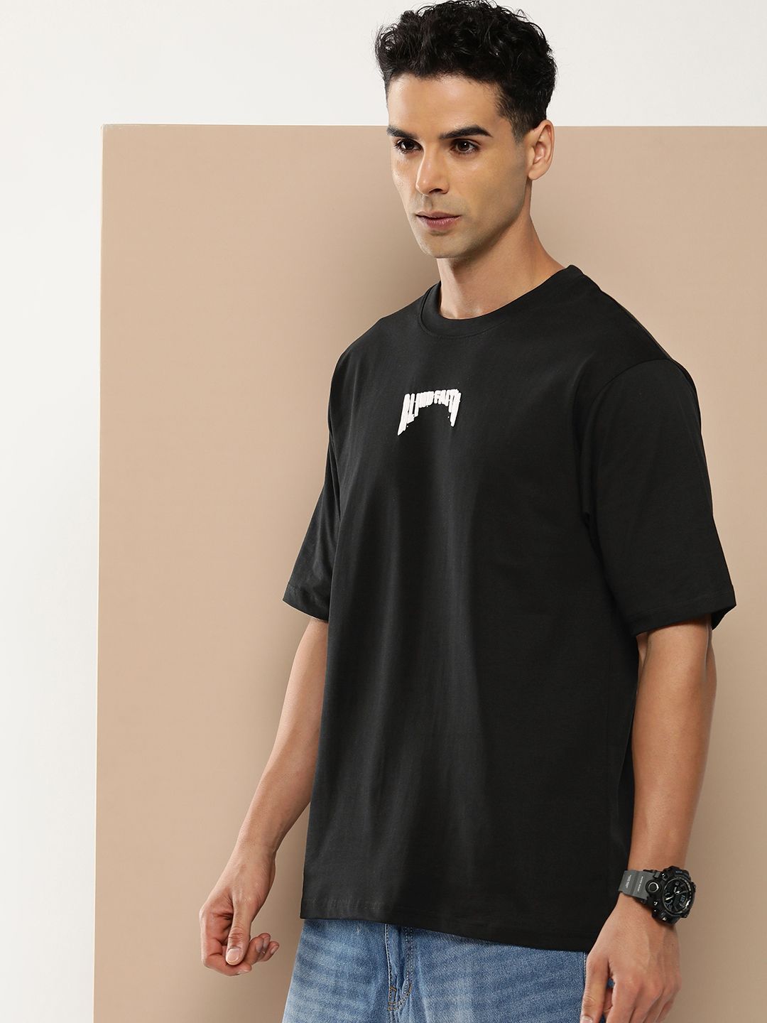 Difference of Opinion Men Graphic Printed Embossed Oversized T-shirt